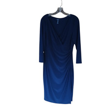 Chaps Women's Dress Midi Sheath Surplice V 33/4 Sleeves Polyester Navy Large