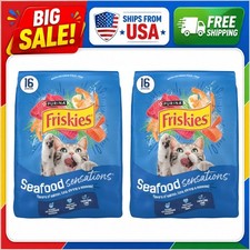 2 Pack Purina Friskies Seafood Sensations Dry Cat Food Salmon Tuna Shrimp 16 lb