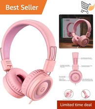 Kids Headphones Foldable Soft Pink Wired Stereo 5ft Cord for iPad Laptops