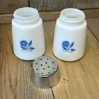 Vintage Dispensers Inc 902 Milk Glass Salt Pepper Shakers Blue Morning Glory USA