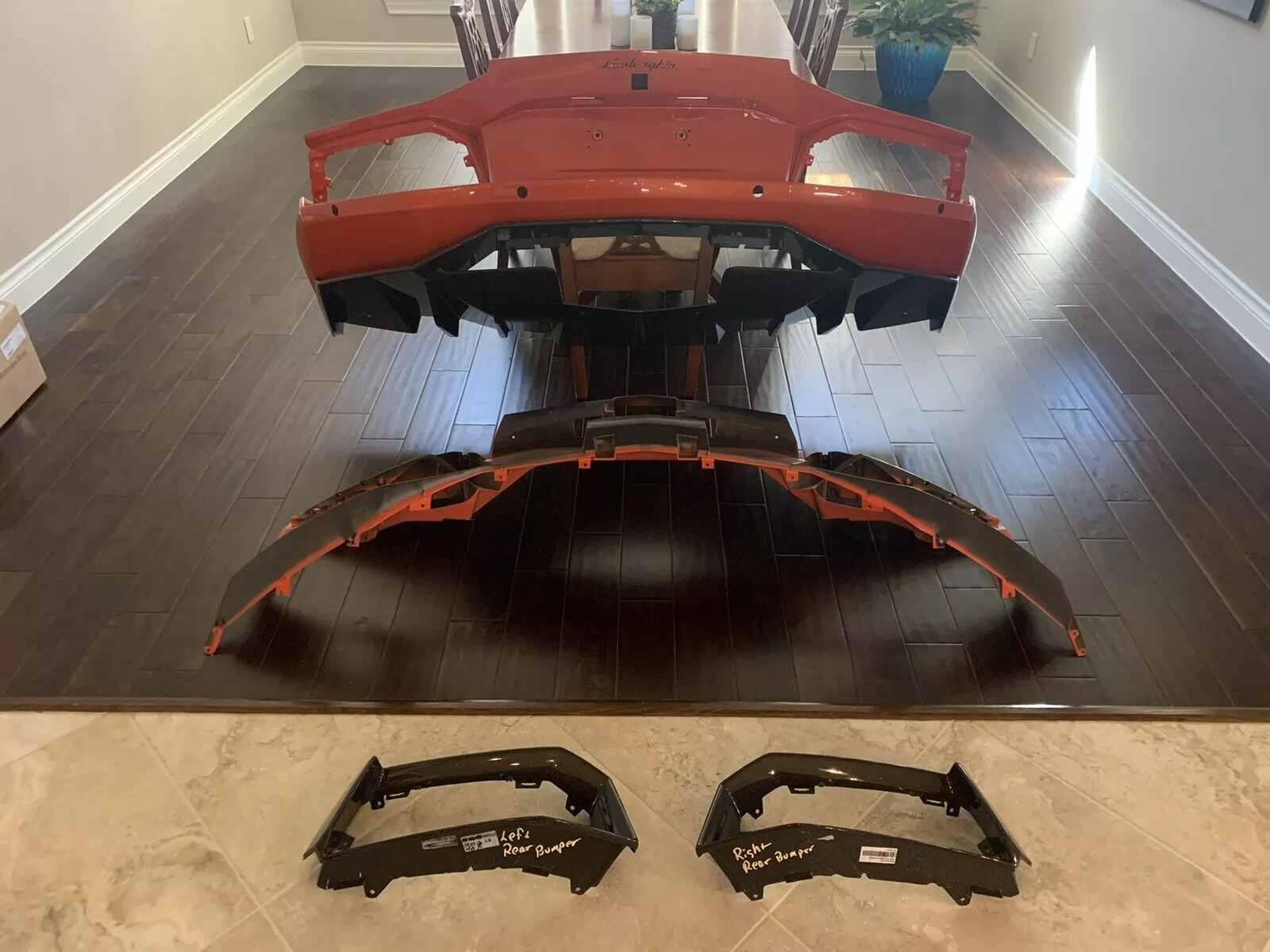 Lamborghini Aventador Rear Bumper W Carbon Fiber Diffuser & Inserts OEM 10-14 *