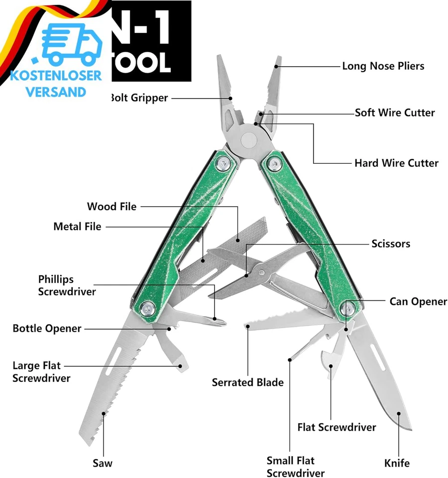 Swiss+Tech Multifunktionszange 16-In-1, Faltbare Mulitool Edelstahl Multifunktio - Bild 2 von 4