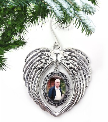 Your Custom Photo Memorial Christmas Tree Angel Wings Ornament Pet Heaven Charm