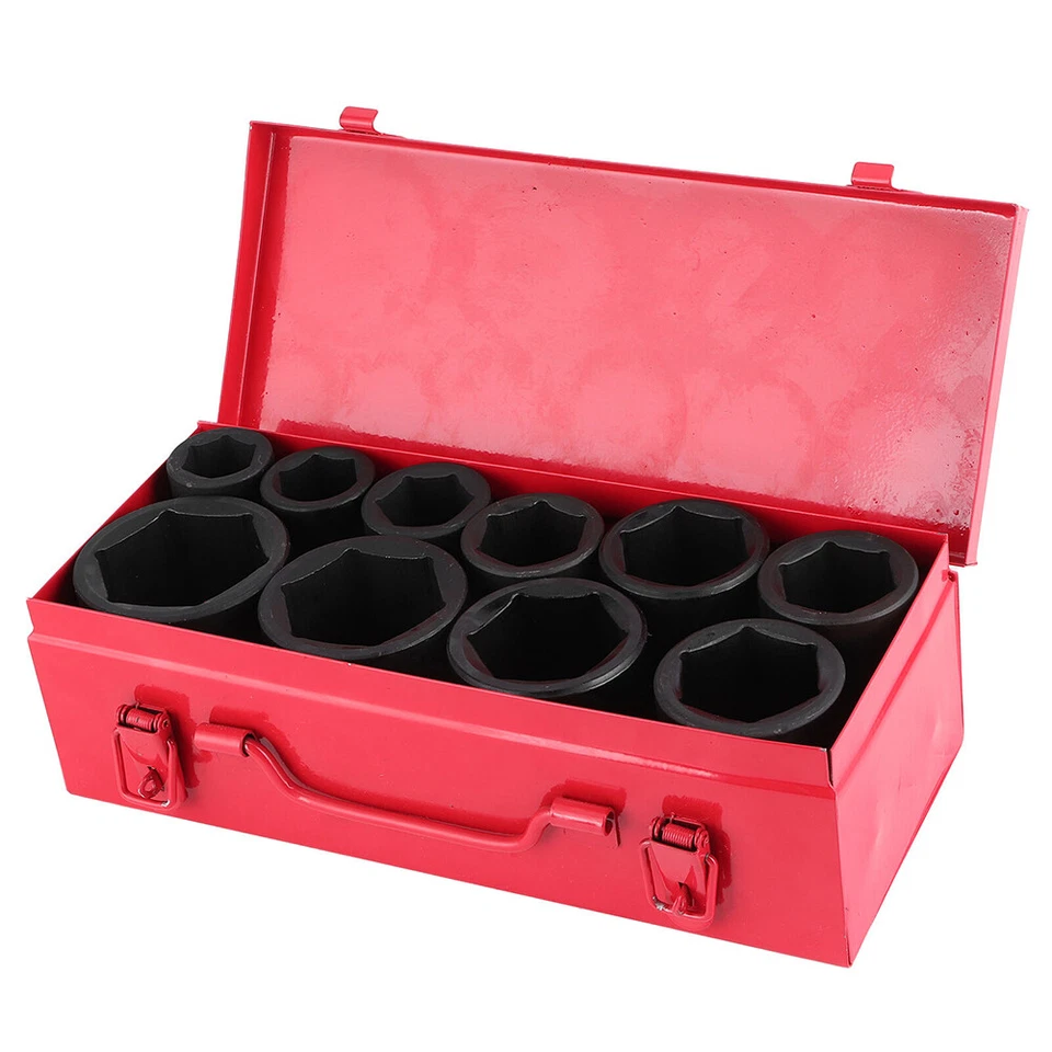 10PC 3/4" DRIVE DEEP IMPACT SOCKET SET 22-50MM HGV LONG REACH IMPACT SOCKET KIT - Image 3 of 4