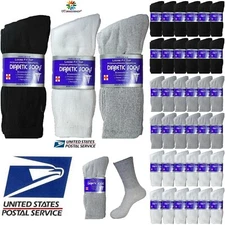Lot of 3 6 12 Pair Men Loose Fit Diabetic Crew Socks Health Cotton 10-13