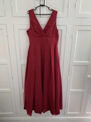 Coast Full Skirted Satin Bridesmaid Maxi Dress in Aubergine Red
