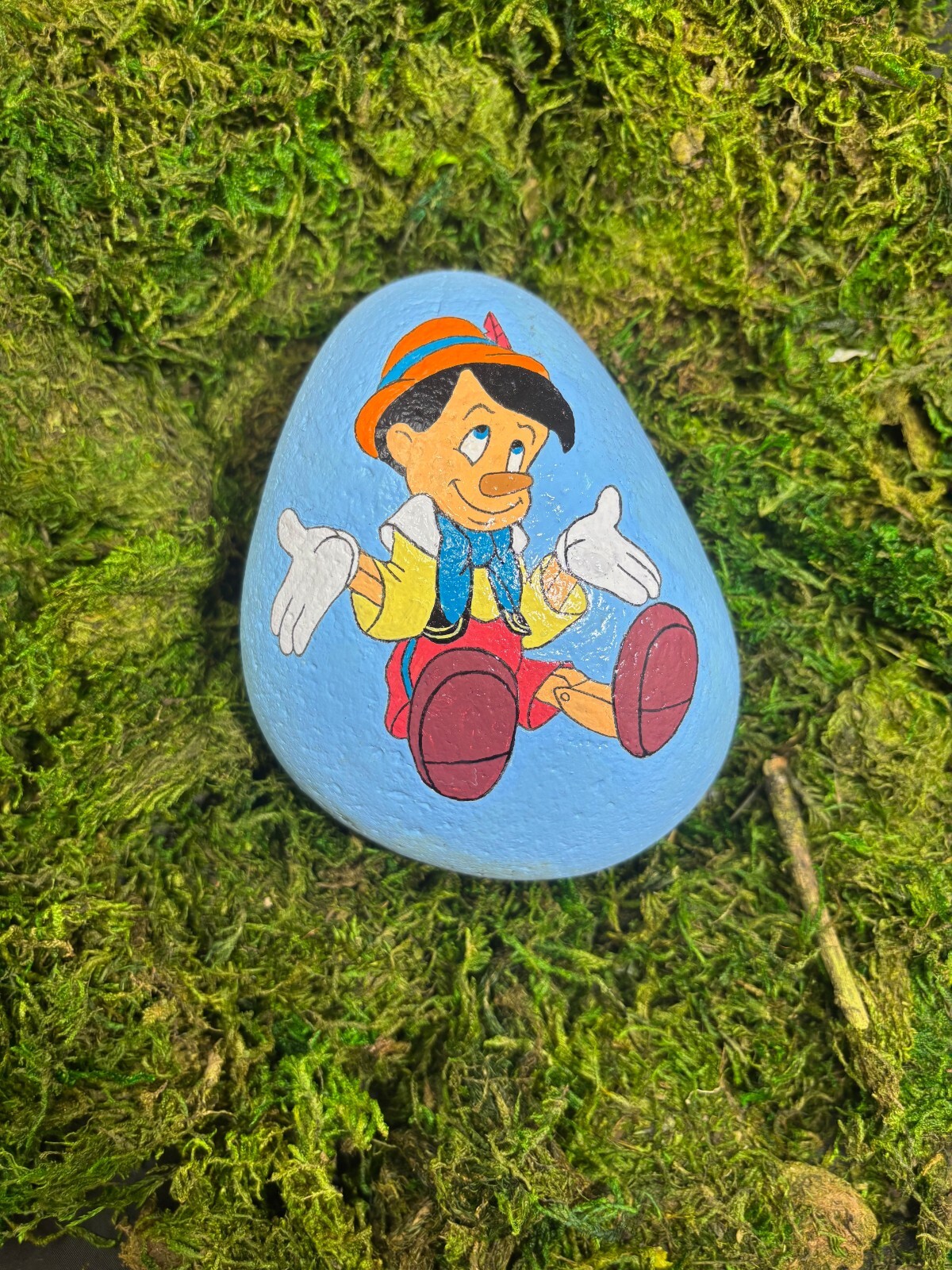 Hand Painted Disneys Pinocchio River Rock Weather Resistant