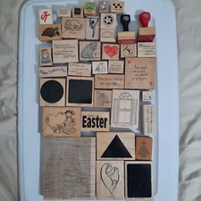 Rubber Stamps 38 Wood Mounted Various Brands Vintage Lot