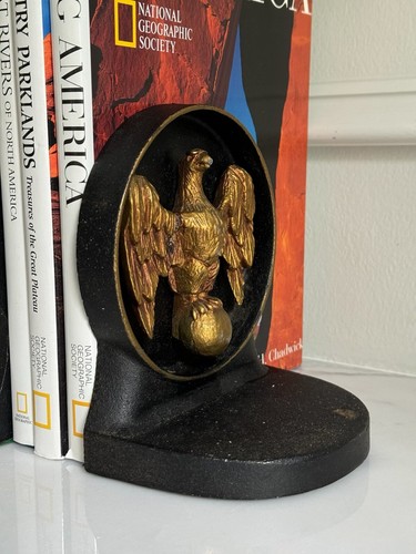 Pair of Vintage Cast Iron Golden Eagle Bird Round Bookends 5.75" tall - Picture 13 of 13