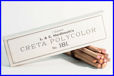 Ancient 1850 L&C Hardtmuth Creta Polycolor 12 Colored Pencils Square Lead