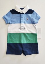 Ralph Lauren Baby Boys Striped Cotton Jersey Rugby Shortall Multi Sz 3M - NWT