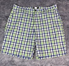 Chaps Golf Men's Size 38 Green Blue White Plaid Athletic Stretch Chino Shorts