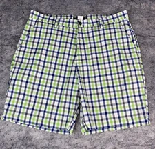 Chaps Golf Men's Size 38 Green Blue White Plaid Athletic Stretch Chino Shorts