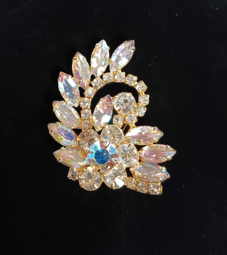 VINTAGE JULIANA DELIZZA & ELSTER CLEAR / AB RHINESTONE FLOWER BURST BROOCH Jewel