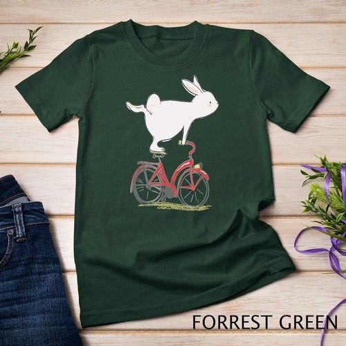 Cute Bunny Rabbit On Bike, Cycling, Bicycle T-Shirt & Gift Unisex T-shirt - Picture 3 of 15