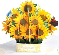 3D Pop up Cards, Note Card Envelope Sunflowers Bouquet Popup Cards Gifts Women