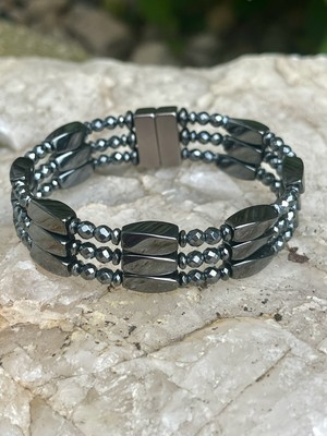 Therapy Black 100% Magnetic Hematite Bracelet Anklet 3 Row Strong Healing