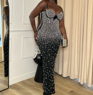 Windsor rhinestone and faux pearl embellishments Formal Long Dress Size L  NEW