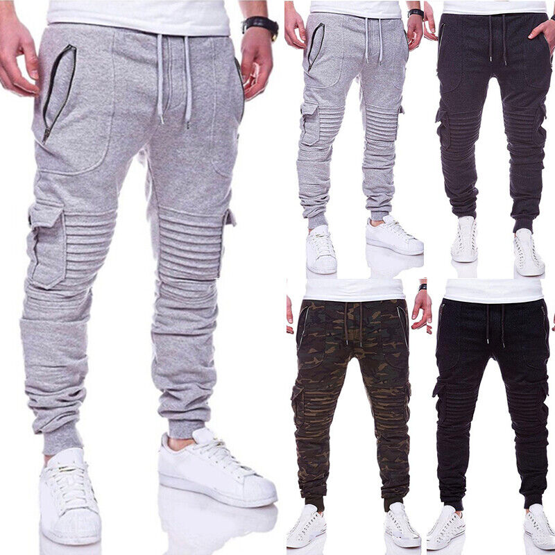 Joggers Sweatpants Men's Casual Slim Fit Fleece Pants with Zippers On Pockets-image