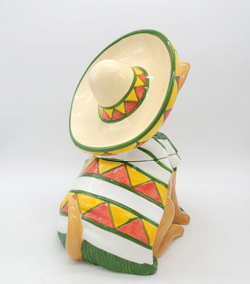 Tarro de galletas vintage mexicano Ay Chihuahua taco perro Sarape sombrero arcilla artes 1999 Foto 4 de 4