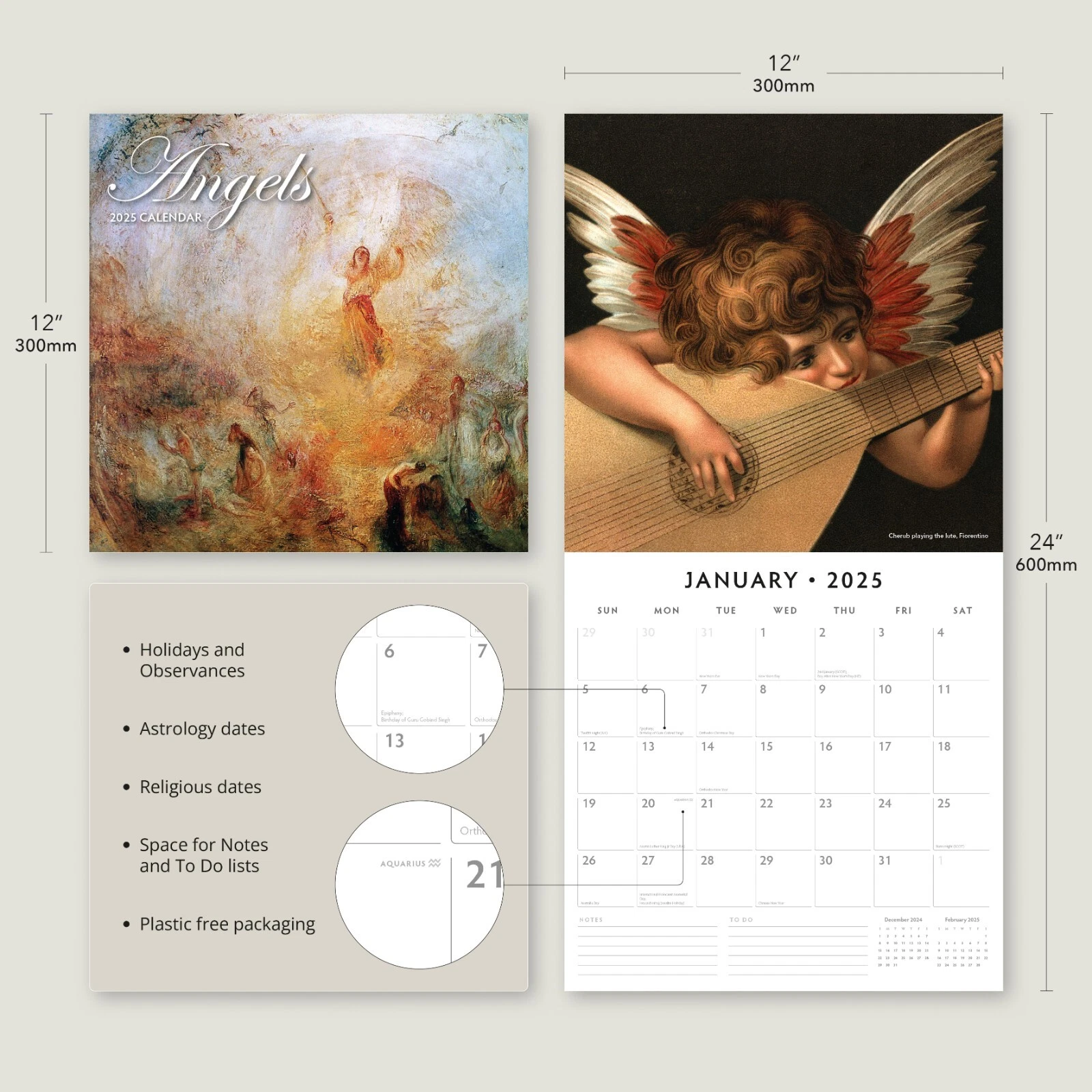 Angels 2025 Square Wall Calendar