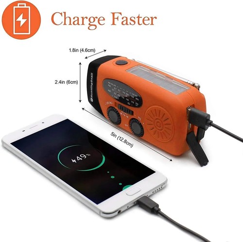 Hand Crank Dynamo Wind Up Solar AM FM Radio USB Charger Camping Light Torch Gift - Picture 9 of 17