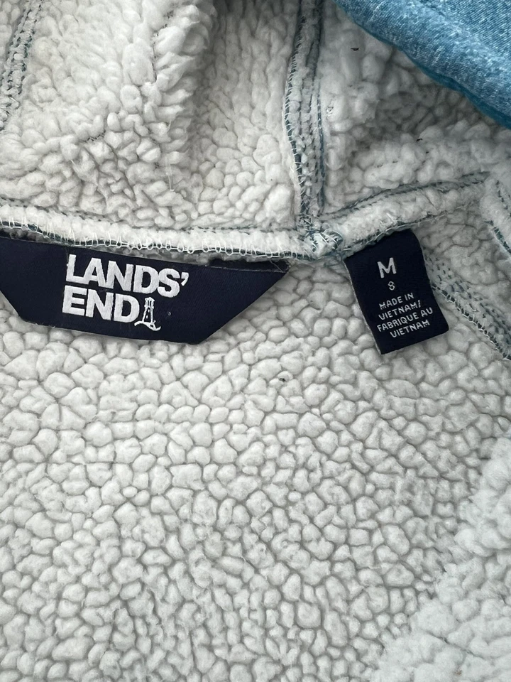 Lands End Sudadera con Capucha Niños Mediana Azul Cremallera Completa Capucha Forrada Sherpa Foto 2 de 3