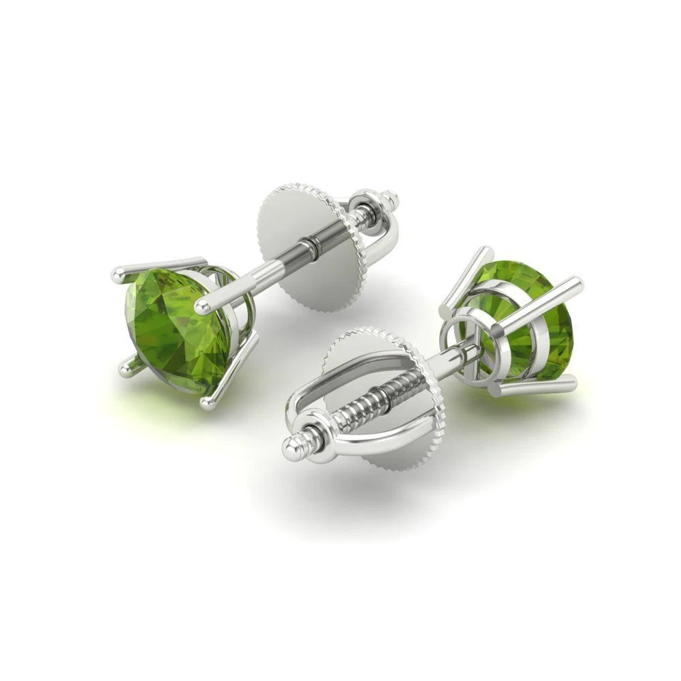 Peridot Stud Earrings for Women, Screw back (0.5 cttw, 4.0mm, Round-Cut) - Image 2 of 4