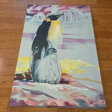 Joseph Hawa Painting Penguin & A Baby 2005 Acrylic Canvas Modern Titled Signed