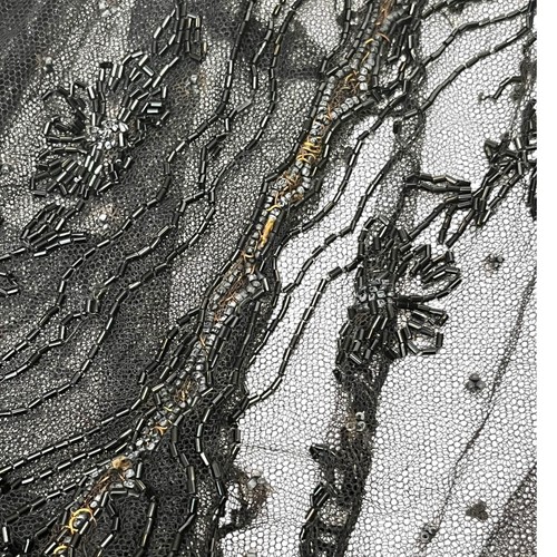 Early 1900s Antique Black Jet & Glass Beaded Sheer Mesh Top Edwardian *AS IS* - Picture 13 of 14