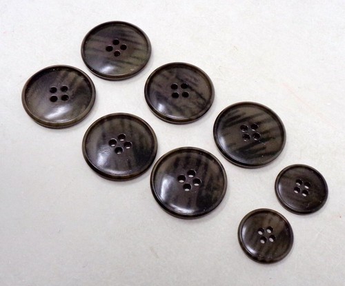 Lot De 7 Boutons En Bois Vintage - Style Plat 4 Trous - France