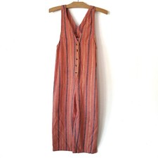 Urban Outfitters Womens S Jumpsuit Jordan Sleeveless Striped Button Front Rust