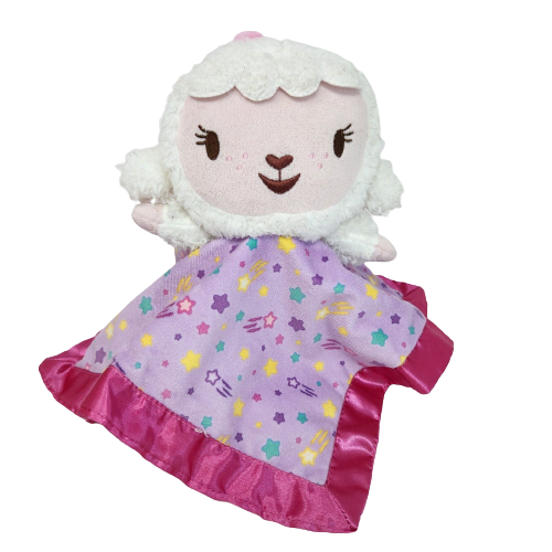 DISNEY DOC MCSTUFFINS LAMBIE LAMB PURPLE STAR SECURITY BLANKET PINK SATIN  RATTLE