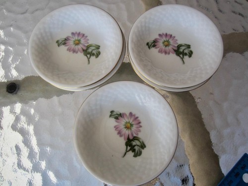 4 BING GRONDAHL B&G Small Round Butter Pats 3 ⅝" PINK DAISIES SCALED RIM - EC - Picture 3 of 8