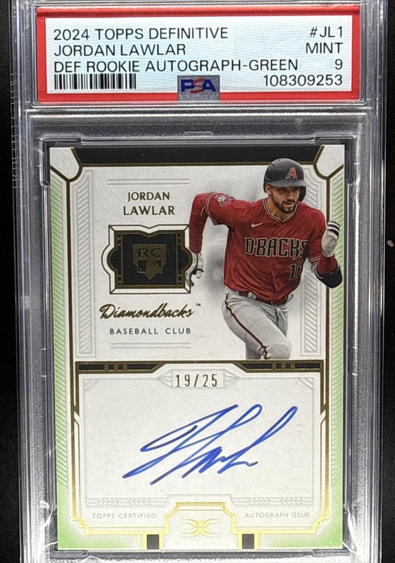 JORDAN LAWLAR 2024 TOPPS Definitive #2T89C-78 ORANGE REFRACTOR /25 AUTO PSA 9