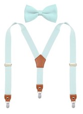 Suspenders for Boys Men's Bow Tie Set Adjustable XL/47" fits adult Aqua Blue