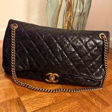 CHANEL large shiva flap Black Caviar Leather Gold Chain Turnlock Dust Bag
