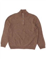 Marks & Spencer Mens Zip Neck Jumper Sweater 2XL Brown Wool CS12