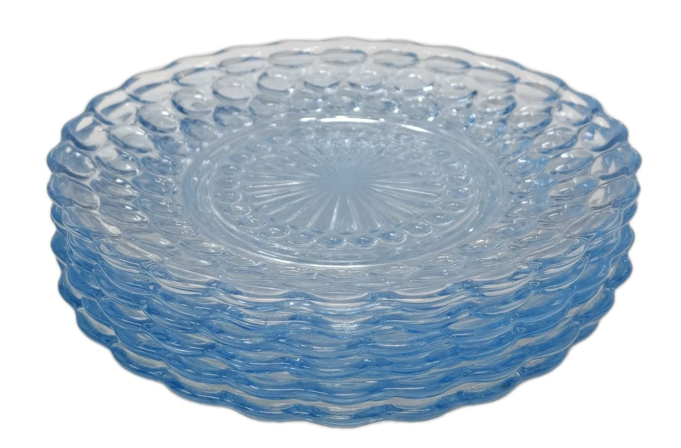 Anchor Hocking Sapphire Blue Bubble Glass Plate Set 6 Bread Salad Dessert 6.5"D