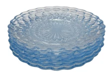 Anchor Hocking Sapphire Blue Bubble Glass Plate Set 6 Bread Salad Dessert 6.5"D