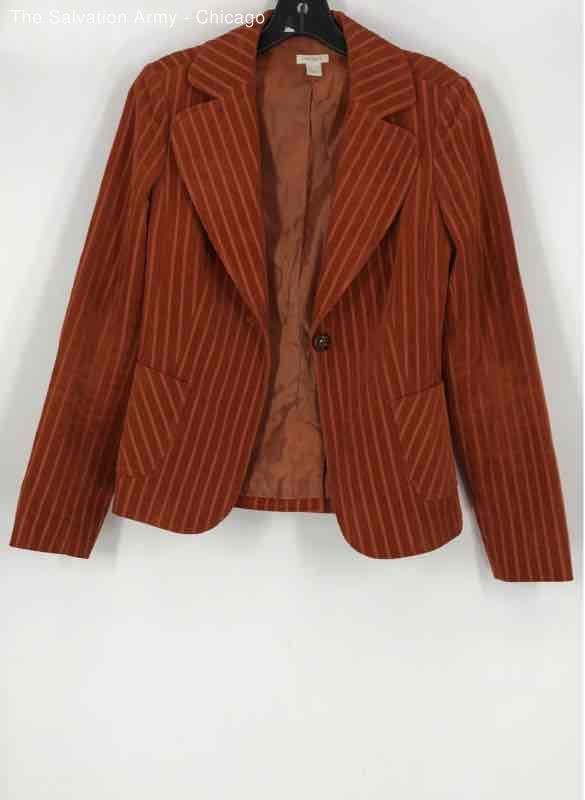 Halogen Womens Orange Striped Collared Long Sleeve Casual Blazer Size Small