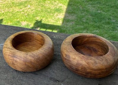 Wooden Hand Carved 2 Egg Cups/ Candle Holder Natural Wood Farmhouse Kitchen Vtg.