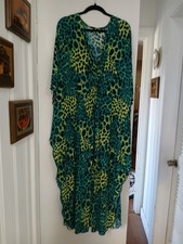 Vintage Kaftan Dress Muumuu One Size Green Yellow Black Design