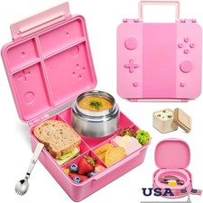 Kids Bento Lunch Box Set Multi Compartment Insulated Food Jar Spoon Cup Travel