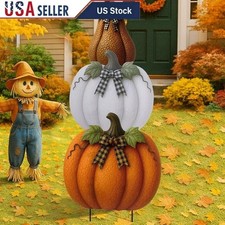 Outdoor Metal Pumpkin Decorations Set Lawn Yard Fall Thanksgiving Decor New
