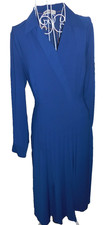 Vintage Grace Karin blue long sleeve faux wrap part pleat 40s look dress