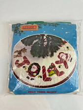 Vintage Titan Needlecraft Felt Tree Skirt 36" Jolly w/ Santa, Reindeer, Snowman