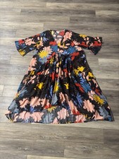 Loralette Valencia Dress Sz 22/24 Black Floral Print Tie Back Boho Retro Flowy