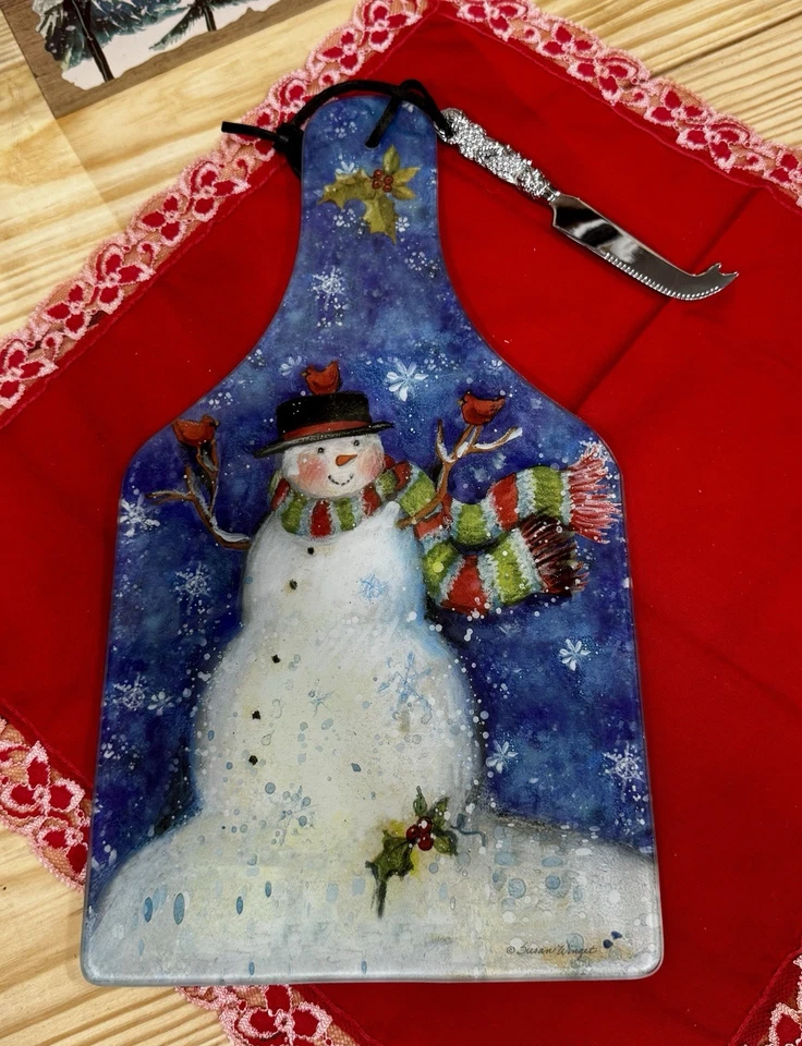Boneco de neve de vidro vintage tábua de corte Natal feriado - Imagem 4 de 4