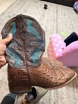 Cavenders Mens  Hornback Alligator Print Wide Square Toe Boot 10.5 EE